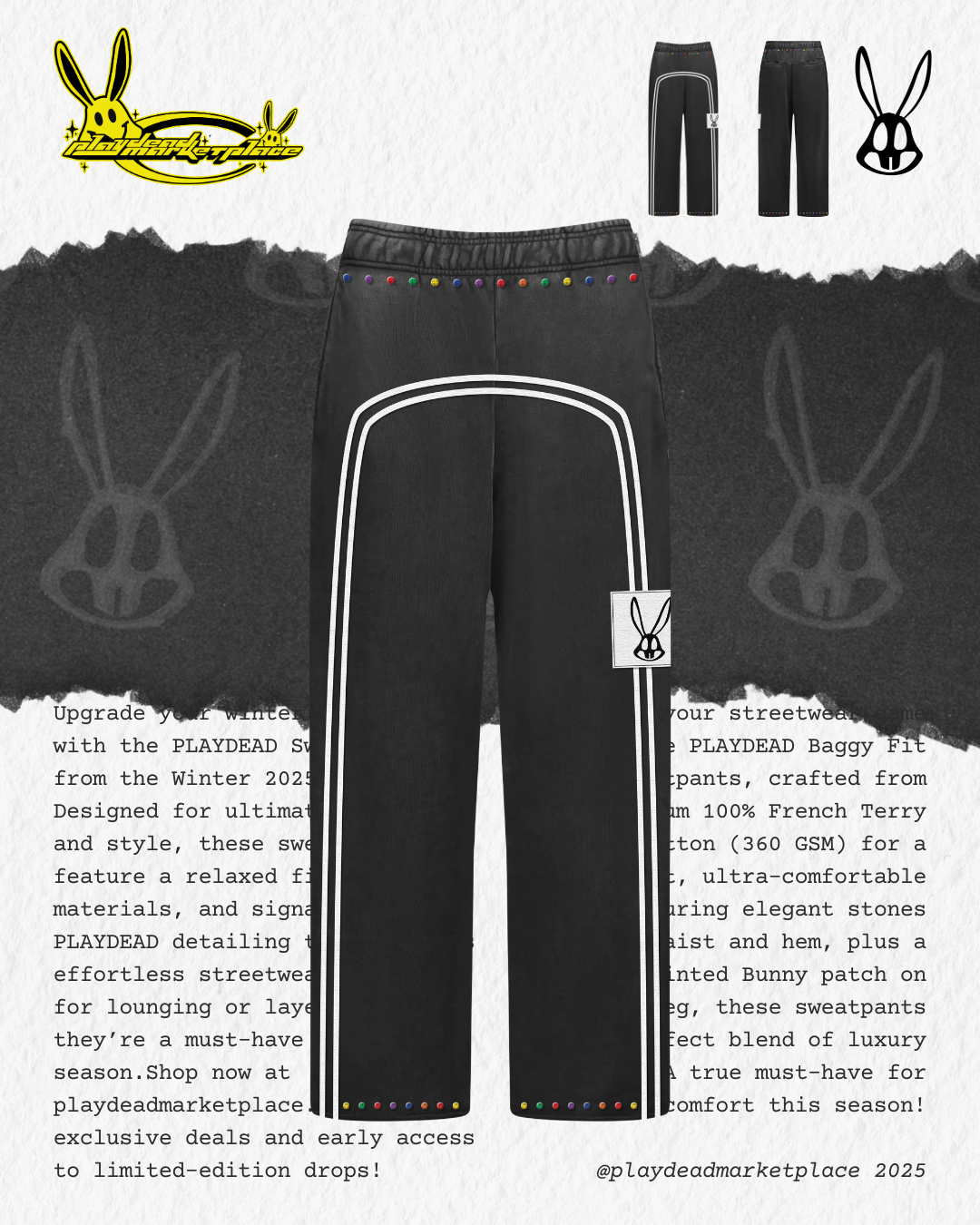 PLAYDEAD RHINESTONE SWEATPANTS